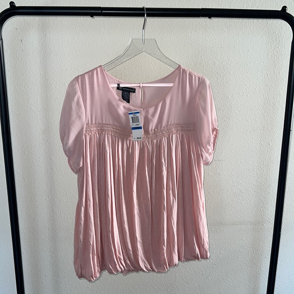 XL Ballet Pink INC Blouse with Elasticized Hem & Keyhole Detail at Back Neckline